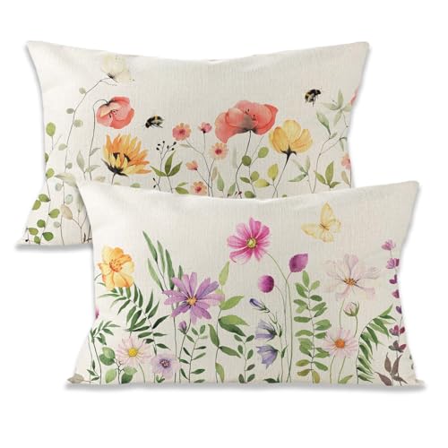 Mode Blumen Blätter Herbst Kissenbezug, 2er Set Dekokissen Leinen Sofakissen, Waschbare Kissenfüllung Sofakissen, 30x50 cm Zierkissenbezug Couch Wohnzimmer Schlafzimmer Garten Deko.