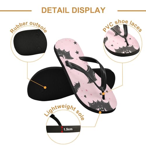 CEBUGI Unisex Flip Flop -Flat Sandal -NonSlip Couple Slippers -Natural Rubber Foam Soles Ultimate Comfort and Durability for Indoor Outdoor|Bats and Stars2