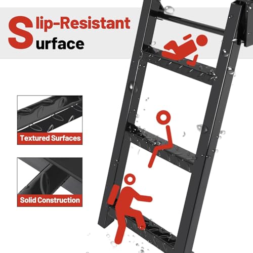 Image of HECASA 3-Rung Truck Step Universal Fit Most Truck Tractor Trailer | 14-1 /4in x 31-1 /2in Textured Slip-Resistant Surface Steel Powder Coated Black