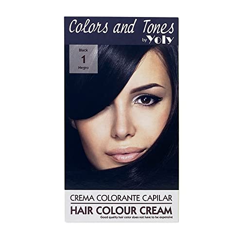 Yoly Color and Tones Permanent Hair Color Cream - 1 Black - Deep, Rich Black Shade - Long-Lasting Brilliance - Easy Application