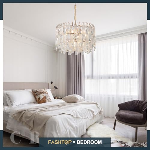 Fashtop 7-Light Crystal Gold Chandelier Modern 3-Tier K9 Crystal Round Light Fixture 16" Pendant Chandelier for Kitchen Island Dining Room Bedroom Foyer Entryway Hallway, E12 by Fashtop - Image 8