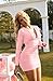 GOBLES Women's Sexy Long Sleeve V Neck Ruched Bodycon Mini Party Cocktail Dress Pink