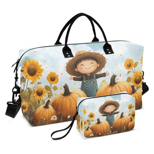 Weekender Bags Travel Duffel Gym Bag Baby Sunflower Field Carry on Overnight Tote Bag with Toiletry Bag for Airplane Travel Trip Gym Yoga