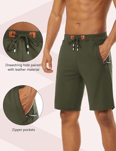 Image of CRYSULLY Men's Cotton Joggers Casual Workout Shorts Running Shorts with Zipper Pockets 1703