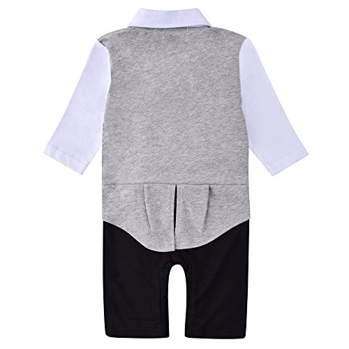 ZOEREA 1pc Baby Boys Tuxedo Gentleman Romper Jumpsuit Wedding Suit 3-18 M Black