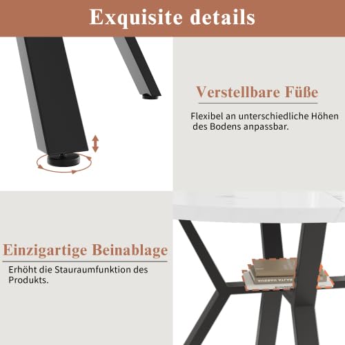 Tavolo da pranzo rotondo, 100 cm, pratico tavolo da cucina per 2-4 persone, telaio a X nero, effetto marmo, bianco/nero