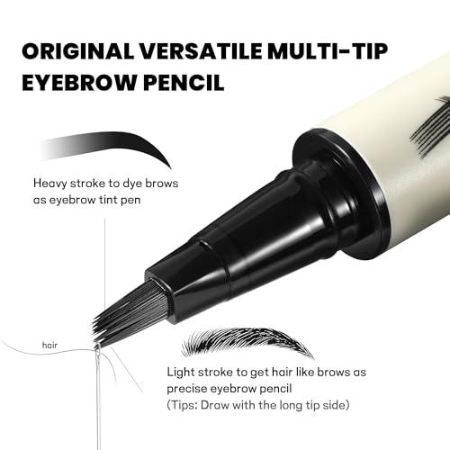 2 Pack Microblading Eyebrow Pencils for Women with Multiple Fork Tips, Waterproof Super Fast Eyebrow Dye Tint Makeup Pen for Natural Hair Like Brows, Never Dry Out and Last All Day (Deep Brown)