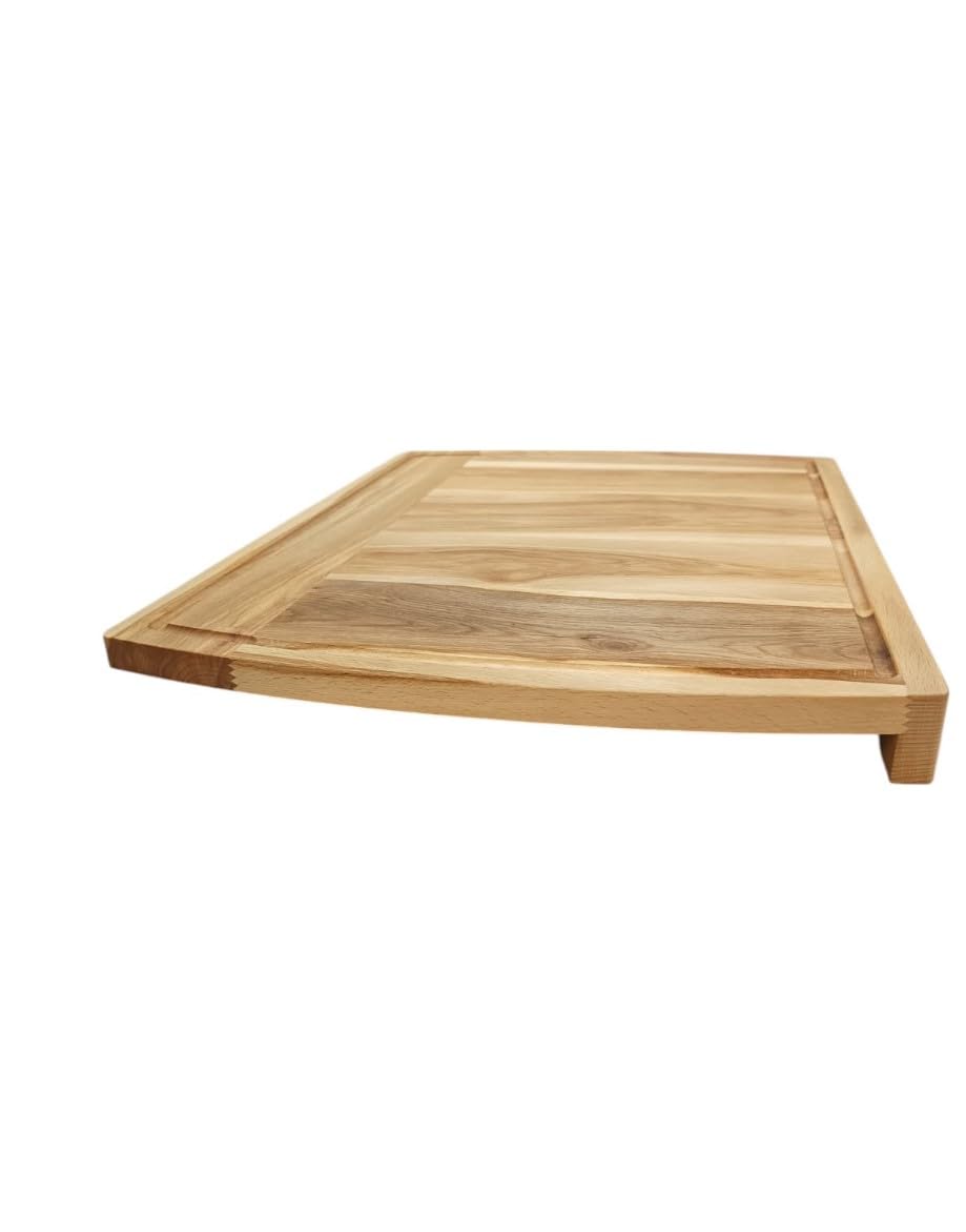 EFO Tagliere in Legno XL 47 x 37 cm, Grande Tagliere in Legno di Faggio con Bordo di Appoggio, Ideale per Taglio Stabile e Trasferimento Efficiente degli Alimenti