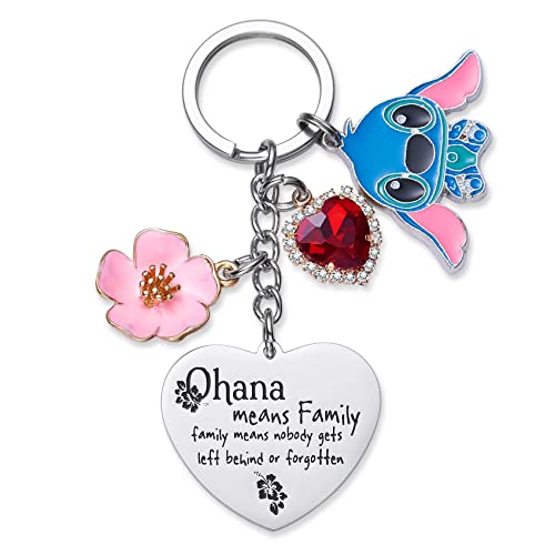 Stitch Gifts Niedliche Schlüsselanhänger Ohana bedeutet Familie Freundschaft Geschenk Stich Stuff Ornament Herz Schlüsselanhänger Geburtstagsgeschenk, Medium