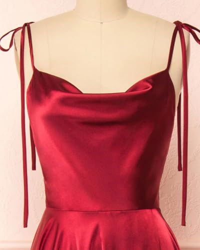 Spaghetti Straps Satin Prom Dresses Long A-Line Formal Evening Gowns with Split4