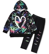 GOLLUNER Toddler Baby Girls Clothes Long-sleeve Tie Dye Hoodie Pullover and Sweatpants Heart Prin...