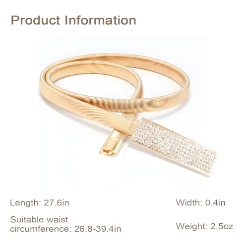 2 PCS Gold Silver Waist Belts for Dress - Thin Skinny Stretch Waist Belt for Women Lady2