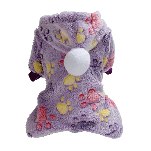 Doublehero Hundepullover Kleine Hunde Hunde-Kleidung, 4 Beinabnutzungsknöpfe, Regenbogen-Stern, Punkt, Bedruckt, warme Winter-Oberbekleidung mit Kapuze Hundemantel Mit Fleece (Purple, S) Cover