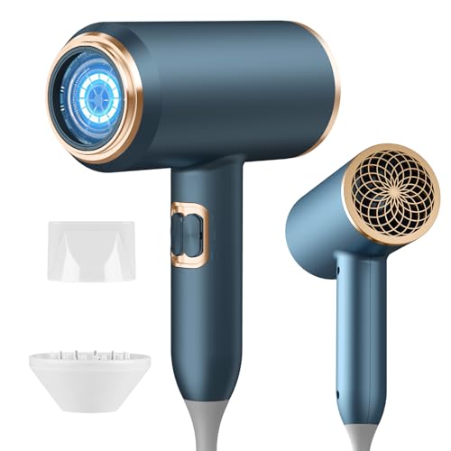 Secador de pelo, Secador de Pelo Iónico Portátil de 2400 W, Secador de Pelo de Salón con Botones de Calor/Frío, Secador Cabelo Ligero Profesional para el Hogar, Salón, Viajes (Azul 1)
