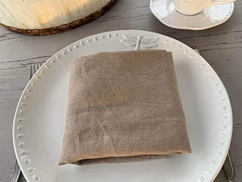 Hemstitched Linen Napkins – 20 Inch X 20 Inch – Stonewashed Pure Linen Cloth Dinner Napkins With Mitered Corners - 100% French Flax – Machine Washable - Set Of 4 (Natural Rustic Taupe) #TOP6