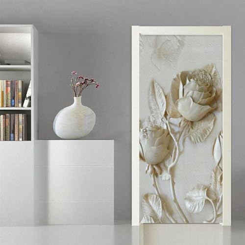 Pegatinas De Puerta Para Puertas Interiores Modelo 3D Flores En Relieve 80 X 200 Cm Papel Tapiz Autoadhesivo, Póster, Pegatinas De Arte De Pared, Mural De Puerta Para Dormitorio, Casa, Sala De 0