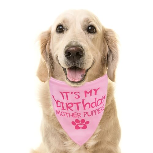 PUPTECK Dog Birthday Bandana - Triangle Bibs Scarf Pet Accessories Outfit, Party Photo Prop for Small Medium Large Dogs, Pink