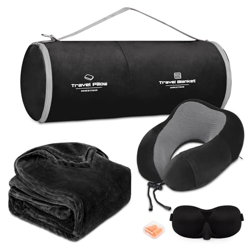 urnexttour Travel Pillow and Blanket Set Neck Pillows Travel Essentials with Sleep Mask for Airplane...