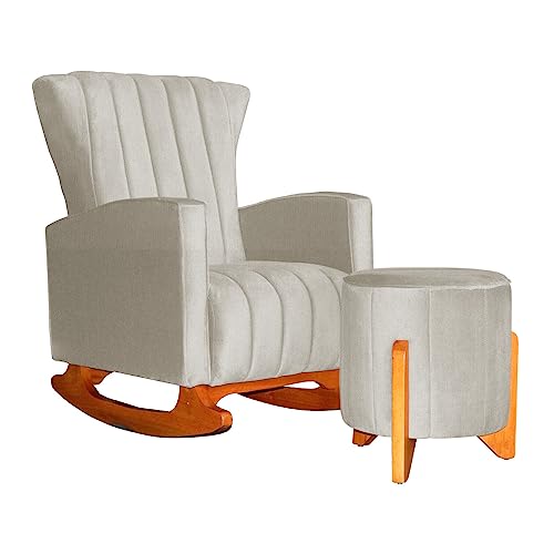 Poltrona Balanço C/Puff Melinda Suede Bege - LM DECOR