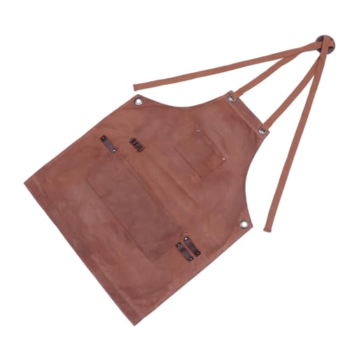 Tablier de travail en toile cirée kaki à bretelles croisées