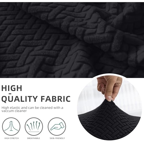 Image of Genina Recliner Sofa Covers - Stretch Reclining Couch Covers with Stripe Jacquard - 3 Seat Cushion Slipcovers with Soft Fabric - Furniture Protector for Pet Kid (Black)