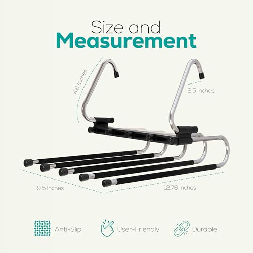 Utopia Home 2 Pack Pants Hangers Space Saving - Clothes Hanger with Stainless Steel Hook & Anti-Slip Design - Closet Organizer for Jeans, Trousers, Skirts, Scarf & Slacks (Black) by Utopia Home - Image 2
