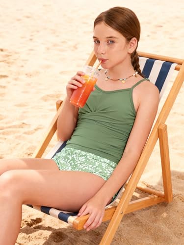 Image of Girls Swimsuits 2 Piece Bathing Suit Tropical Floral Swimwear 7-16 Years Beach Sport Halter Tankini