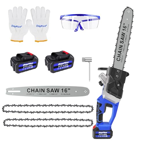 Gifts for Men Mini Chainsaw Cordless 16 Inch with 2 Battery and Quick Charger, Chainsaw Electric Small Chain Saw with Oiler System and Security Lock for Wood Cutting Stocking Stuffers for Men Dad