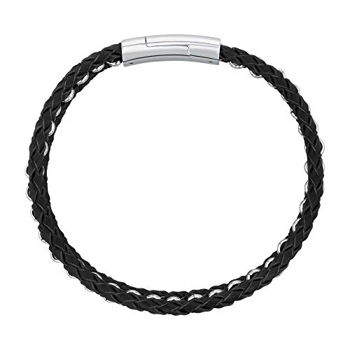 Reeds Men's Woven Stainless Steel and Black Leather Bracelet2