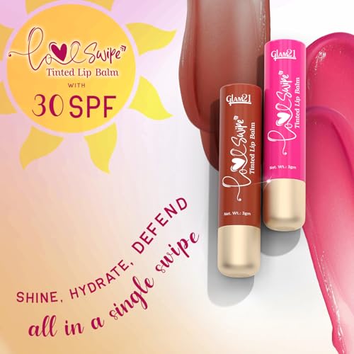 Image of Glam21 Love Swipe Tinted Lip Balm | Goodness Of Vitamin-C, HA, Ceramide & SPF 30 | Radiance Boost,Hydrated Lips, Repair The Lips & UV Defense - Lush Plum & Pink Marshmallow |3gm Each -Combo Pack Of 2