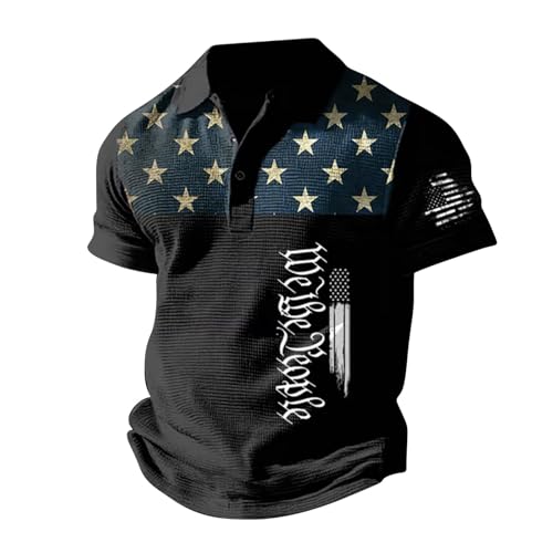 Polo de loisirs à revers pour homme 2026 tendance ample imprimé 3D à revers Henley Chemisier pour homme 2026 T-shirt de golf, rugby, tennis, Noir , S