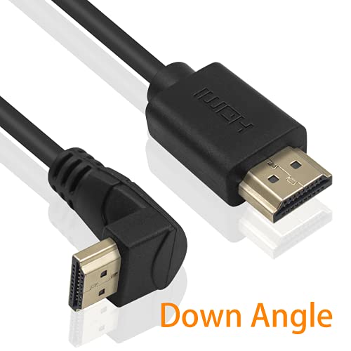 Poyiccot Hdmi 2.0 Male To Male Cable 90 Degree, 2 Feet / 60Cm Hdmi Male To Male Downward Angle Cable 60Hz, 4K * 2K Gold Plated High Speed (M/M Down) #TOP1