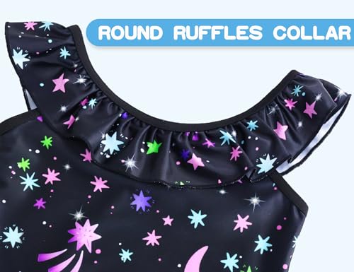 Image of Snowheart Girls Swimsuit One Piece Bathing Suit Kids Quick Dry Shoudler Ruffle Floral Swimwear for 3-12 Years Old