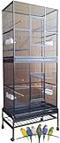 Large Double Stacker Breeding Flight Bird Wrought Iron Double Parrot Bird Separate Breeder Cages Side Nesting Box Doors Easy to Clean Bottom Grates and Trays Removable Rolling Stand