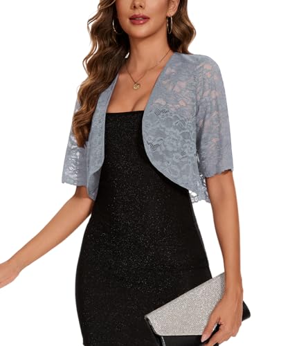 Image of MINTLIMIT Womens Floral Lace Bolero Half Sleeve Shrug Open Front Elegant Cropped Cardigan Shrugs for Evening Party Dresses