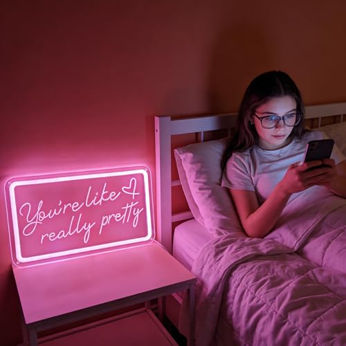 Image of Your like really pretty neon sign 15 * 9 inch for pink room decor,neon signs with dimmer and USB for teen girl room decor