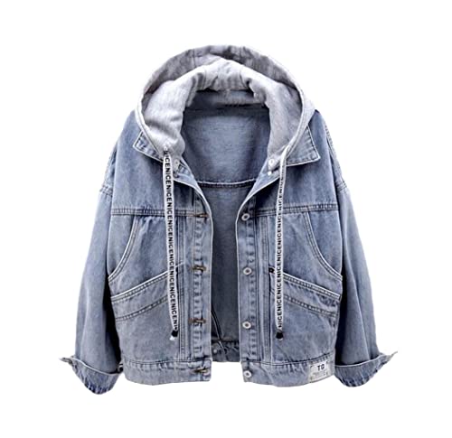 Veste courte coréenne en jean bleu pour femme dotée d'une grande poche fonctionnelle en taille L