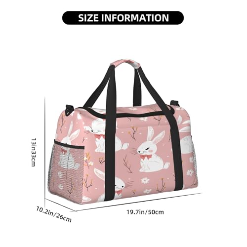 Duffle Bag Cute Pink White Rabbit Travel Duffel Bags for Men Women with Adjustable Strap Carry on Gym Bag Overnight Weekender Bag3