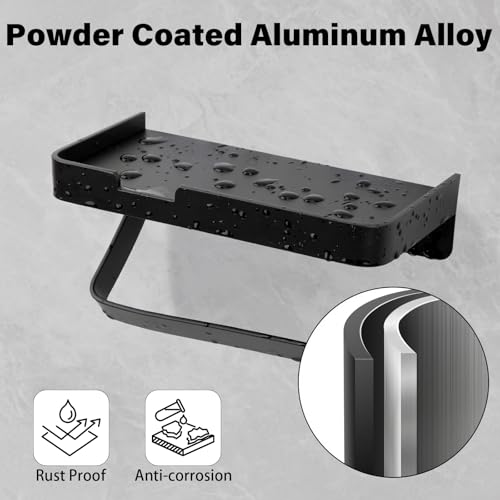 Euqvunn Portarrollos de Papel Higiénico con Estante, Soporte Papel Higiénico de Pared con Tornillos Autoadhesivos Sin Perforación, Adhesivo y Fijación con Tornillos, Accesorio para Baño, Negro Mate - imagen 5