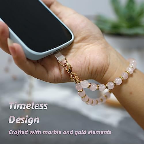Image of Marble Beaded Phone Wrist Strap for Women, Detachable Design | 304 Steel Core, detachable phone wristlet with tether tab, keeps your phone secure for shopping, travel and daily use.