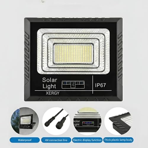Image of XERGY 100W Solar Flood Light with Remote-156 LED, Ultra Bright, 2400mAh Battery, IP67 Waterproof, Auto On /Off Dusk-to-Dawn Sensor Security Outdoor Light for Home, Garden, Balcony (4m Cable Included)
