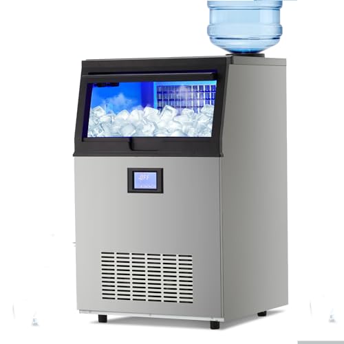 Garvee Commercial Ice Machine, 100 LBS/24h Ice Maker with 2 Water Inlet Modes, 50Pcs/Cycle, 33 LBS Storage Bin, Ice Machine for Home Bar, Coffee Shop,