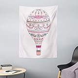 ABAKUHAUS Luftballon Wandteppich & Tagesdecke, Fliegen Fahrzeug, aus Weiches Mikrofaser Stoff Dreck abweichender Digitaldruck, 110 x 150 cm, Baby-Rosa & Multicolor