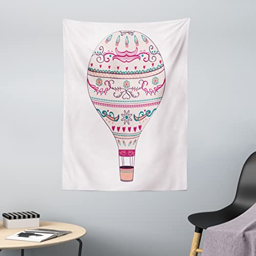 ABAKUHAUS Luftballon Wandteppich & Tagesdecke, Fliegen Fahrzeug, aus Weiches Mikrofaser Stoff Dreck abweichender Digitaldruck, 110 x 150 cm, Baby-Rosa & Multicolor