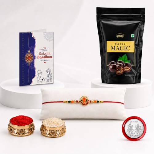 Image of Periapt Ganesha Rakhi & Choco Magic (Pouch), Rakhi & Chocolate for brother, Rakhi with chocolate, rakhi with gift, Rakhi Combo, Set of 1 Rakhi, Effete Chocolate (K1 251 SM)