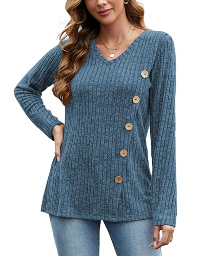 Image of JomeDesign Womens Sweaters Long Sleeve Shirts V Neck Sweatshirt Loose Casual Tunic Tops