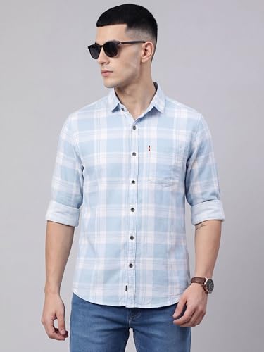 Image of Afflatus Men's Cotton Blend Slim Fit Checks Shirt | Full Sleeves Stylish Men Shirt | Regular Collar | Casual Shirts for Men