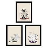 laminas gatos Con marco Nacnic Set de 3 láminas Gatos Blanco y Negro, Gris y Blanco en tamaño A4, Colorido Divertido con Marco