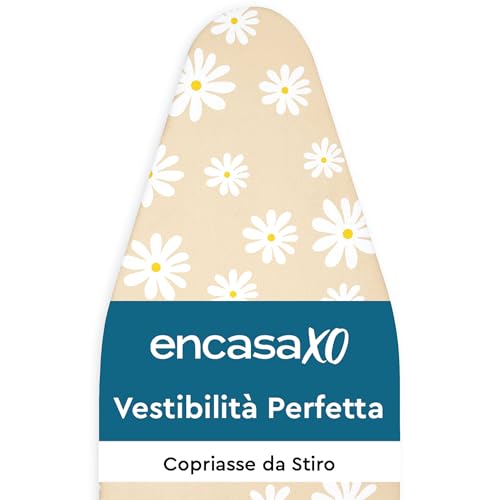 Encasa XO Di Ricambio Copri Asse Da Stiro Con Imbottitura In Feltro Da 3 mm, Coulisse Di Serraggio (Si Adatta A Schede Medium Di 112x34 cm) Riflettente Al Calore, Stampato - Margherita Beige