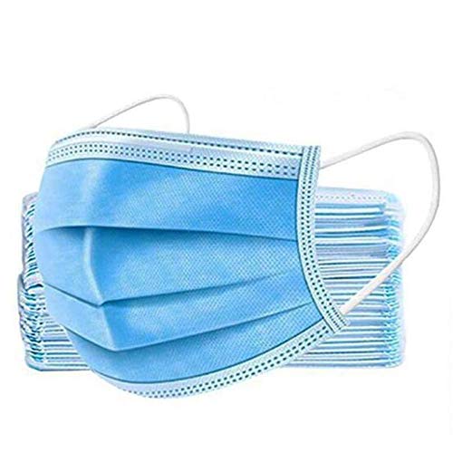 50Pcs 3Ply Disposable Face, 3 Ply Facial Cover with Ear Loop, Breathable Blocking Air Pollution Anti-Dust Non-Woven Mouth Cover Face Masks, Mouth Protector Prevent Sneeze Droplets